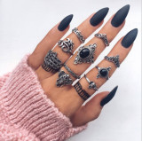 12pcs/Set Fashion Elephant Knuckle Rings Set For Women Crystal Stone Feather finger Ring Female Boho Party Jewelry Gift