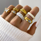 Fashion Pink Crystal Heart Ring Set For Women Enamel Yin Yang Angel Open Rings Teen Girls Unusual Jewelry Gift