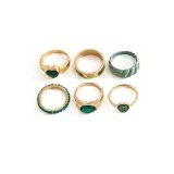 Bohemian Green Crystal Kunckle Rings Set For Women Enamel Heart Geometric Finger Ring Female Girls Fashion Jewelry