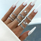 Punk Gothic Black Heart Ring Set For Women Dice Vintage Silver Plated Retro Bee Snake Wing Charm Female Finger Jewelry