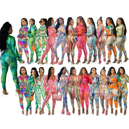spring and autumn  printing multi-color long-sleeved shirts and trousers home leisure suits