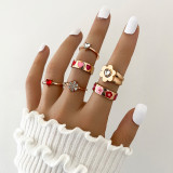 Fashion Pink Crystal Heart Ring Set For Women Enamel Yin Yang Angel Open Rings Teen Girls Unusual Jewelry Gift