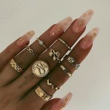 11 Pcs/Set Women Rings sets Vintage Elephant Heart Crown Crystal Geometry Joint Silver Color Ring Set Bohemia Jewelry girls