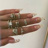 7pcs/Set Trendy Star Moon Knuckle Finger Ring Set For Women Colorful Crystal Geometric Female Wedding Rings  Boho Jewelry