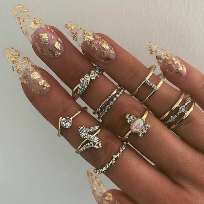 Fashion Multi-layered Finger Ring Set For Women 2022 Trendy Crystal Stone Geometric Knuckle Rings Girls Wedding Party Jewelry