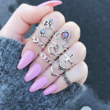 12pcs/Set Fashion Elephant Knuckle Rings Set For Women Crystal Stone Feather finger Ring Female Boho Party Jewelry Gift