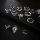 12pcs/Set Fashion Elephant Knuckle Rings Set For Women Crystal Stone Feather finger Ring Female Boho Party Jewelry Gift