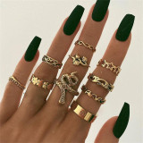 11 Pcs/Set Women Rings sets Vintage Elephant Heart Crown Crystal Geometry Joint Silver Color Ring Set Bohemia Jewelry girls