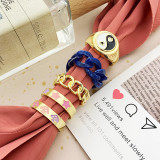 Fashion Pink Crystal Heart Ring Set For Women Enamel Yin Yang Angel Open Rings Teen Girls Unusual Jewelry Gift