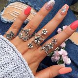 11 Pcs/Set Women Rings sets Vintage Elephant Heart Crown Crystal Geometry Joint Silver Color Ring Set Bohemia Jewelry girls