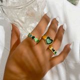 Bohemian Green Crystal Kunckle Rings Set For Women Enamel Heart Geometric Finger Ring Female Girls Fashion Jewelry
