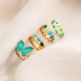 Bohemian Green Crystal Kunckle Rings Set For Women Enamel Heart Geometric Finger Ring Female Girls Fashion Jewelry