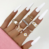 Fashion Pink Crystal Heart Ring Set For Women Enamel Yin Yang Angel Open Rings Teen Girls Unusual Jewelry Gift