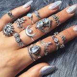 11 Pcs/Set Women Rings sets Vintage Elephant Heart Crown Crystal Geometry Joint Silver Color Ring Set Bohemia Jewelry girls