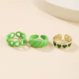 Bohemian Green Crystal Kunckle Rings Set For Women Enamel Heart Geometric Finger Ring Female Girls Fashion Jewelry