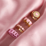 Pink Acrylic Butterfly Knuckle Ring Set For Women Crystal Enamel Mushroom Yin Yang Flower Rings Girls Fashion Jewelry