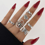 Punk Gothic Black Heart Ring Set For Women Dice Vintage Silver Plated Retro Bee Snake Wing Charm Female Finger Jewelry