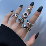 Punk Gothic Black Heart Ring Set For Women Dice Vintage Silver Plated Retro Bee Snake Wing Charm Female Finger Jewelry