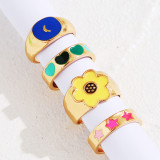 Fashion Pink Crystal Heart Ring Set For Women Enamel Yin Yang Angel Open Rings Teen Girls Unusual Jewelry Gift