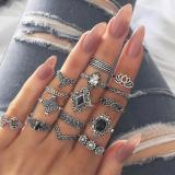 11 Pcs/Set Women Rings sets Vintage Elephant Heart Crown Crystal Geometry Joint Silver Color Ring Set Bohemia Jewelry girls