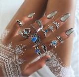11 Pcs/Set Women Rings sets Vintage Elephant Heart Crown Crystal Geometry Joint Silver Color Ring Set Bohemia Jewelry girls