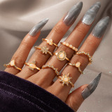 11 Pcs/Set Women Rings sets Vintage Elephant Heart Crown Crystal Geometry Joint Silver Color Ring Set Bohemia Jewelry girls