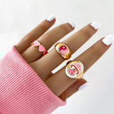 Pink Acrylic Butterfly Knuckle Ring Set For Women Crystal Enamel Mushroom Yin Yang Flower Rings Girls Fashion Jewelry