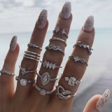 New Boho Snake Shape Knuckle Joint Rings Set For Women Black Stone Geometric Chain Rings Fashion Party Jewelry