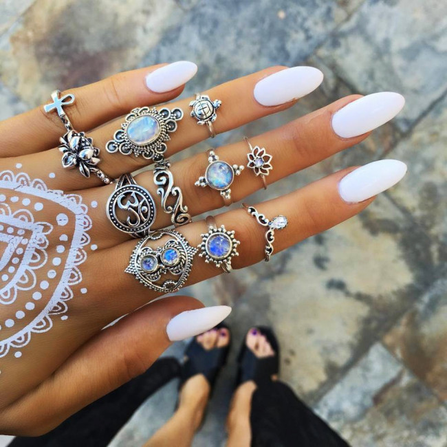 11pcs/Set Midi Knuckle Finger Rings Set For Women Boho crystal lotus tortoise Joint Ring Lady Party Wedding Jewelry Gift