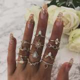 11 Pcs/Set Women Rings sets Vintage Elephant Heart Crown Crystal Geometry Joint Silver Color Ring Set Bohemia Jewelry girls