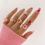 Fashion Pink Crystal Heart Ring Set For Women Enamel Yin Yang Angel Open Rings Teen Girls Unusual Jewelry Gift