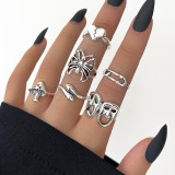 Punk Gothic Black Heart Ring Set For Women Dice Vintage Silver Plated Retro Bee Snake Wing Charm Female Finger Jewelry