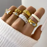 Bohemian Green Crystal Kunckle Rings Set For Women Enamel Heart Geometric Finger Ring Female Girls Fashion Jewelry