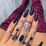 11 Pcs/Set Women Rings sets Vintage Elephant Heart Crown Crystal Geometry Joint Silver Color Ring Set Bohemia Jewelry girls