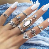 11 Pcs/Set Women Rings sets Vintage Elephant Heart Crown Crystal Geometry Joint Silver Color Ring Set Bohemia Jewelry girls