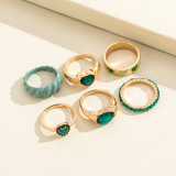 Bohemian Green Crystal Kunckle Rings Set For Women Enamel Heart Geometric Finger Ring Female Girls Fashion Jewelry