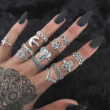 12pcs/Set Fashion Elephant Knuckle Rings Set For Women Crystal Stone Feather finger Ring Female Boho Party Jewelry Gift