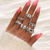 Punk Gothic Black Heart Ring Set For Women Dice Vintage Silver Plated Retro Bee Snake Wing Charm Female Finger Jewelry