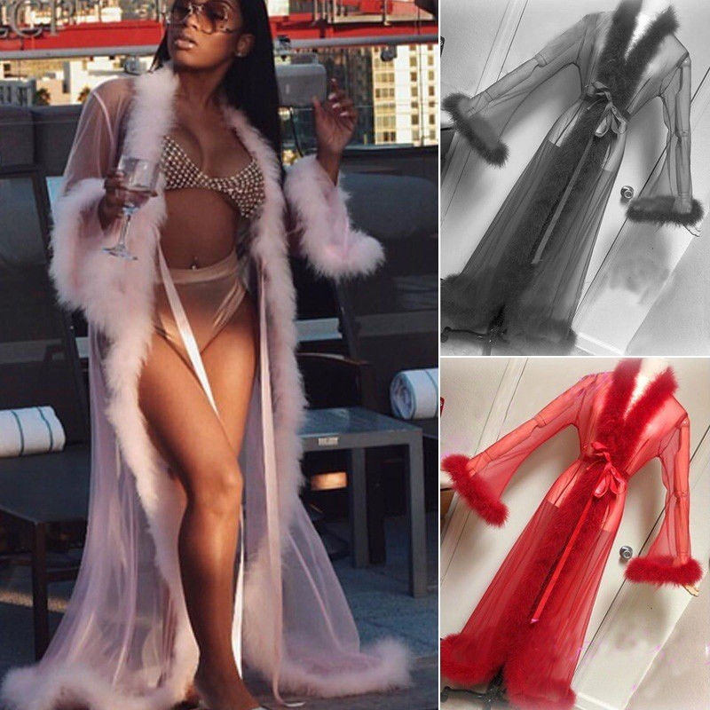 factory direct supply wholesale Fashion long temptation sexy lingerie sexy furry bathrobe nightdress Robes