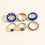 New Blue Crystal Heart Knuckle Ring Set For Women Fashion Enamel Geometric Chain Shape Rings Female Unusual Trend Jewelry