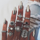 11 Pcs/Set Women Rings sets Vintage Elephant Heart Crown Crystal Geometry Joint Silver Color Ring Set Bohemia Jewelry girls