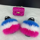 Trendy Kids Adult Raccoon fox Real fur slides slippers with fashion bags