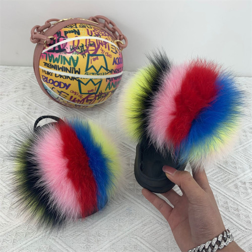 fur children's slippers summer outer wear fur plush flip-flop sandals with sports style football bag fur slides with ballbags