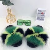 fur slipper with fashionable sunglasses shades fur slides
