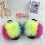 children wear fur slipper with fashionable glasses sunglasses fur slides