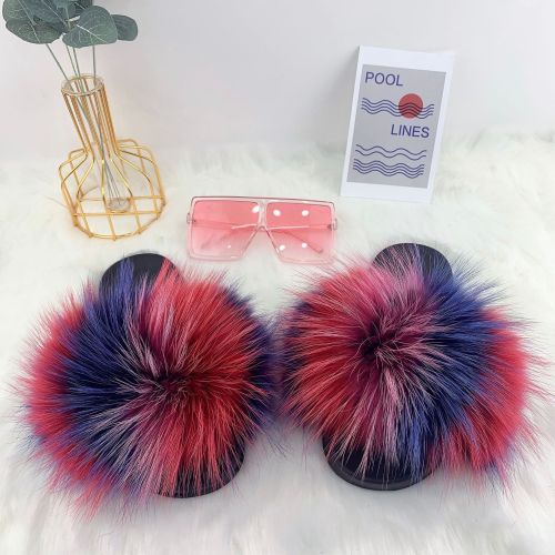 fur slipper with fashionable sunglasses shades fur slides