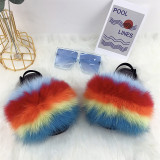 children wear fur slipper with fashionable glasses sunglasses fur slides