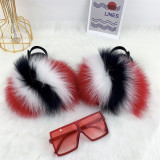 children wear fur slipper with fashionable glasses sunglasses fur slides