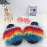 fur slipper with fashionable sunglasses shades fur slides