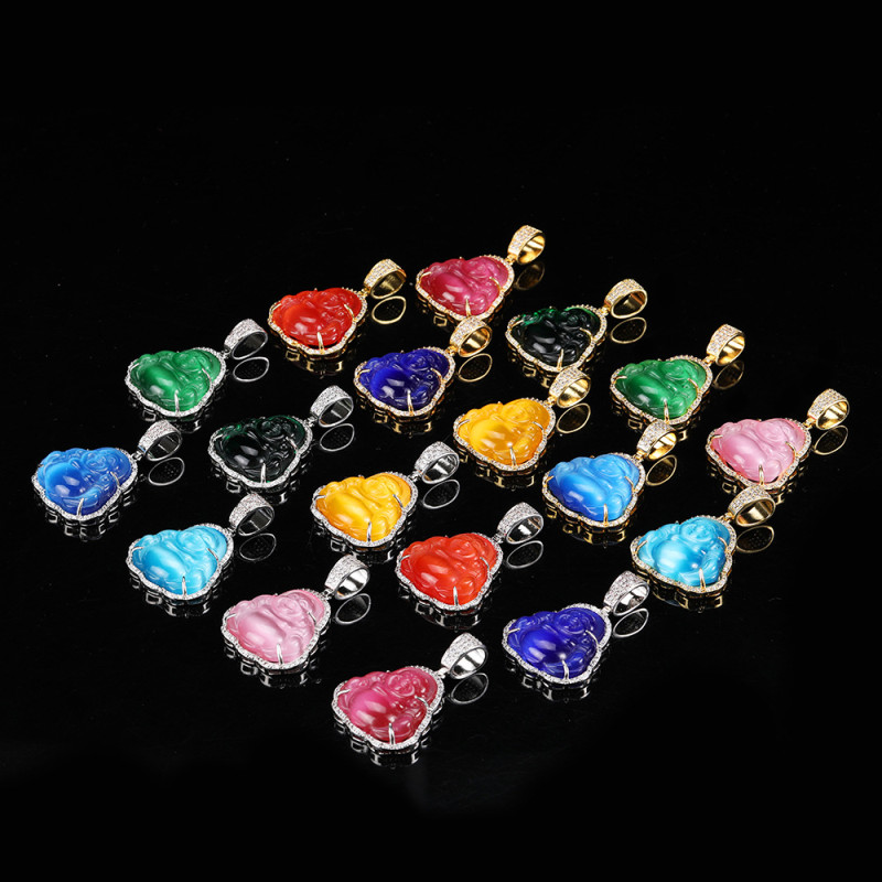 Hot Selling Jewelry Hip Hop Necklace Opal Maitreya Buddha Pendant Unisex Trend Zircon Pendant with twist chain
